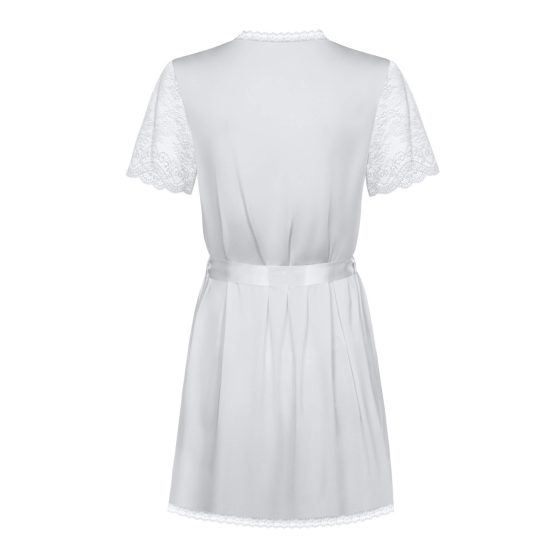 Obsessive Miamor Robe - čipkasta halja z rokavi in tangicami (bela)