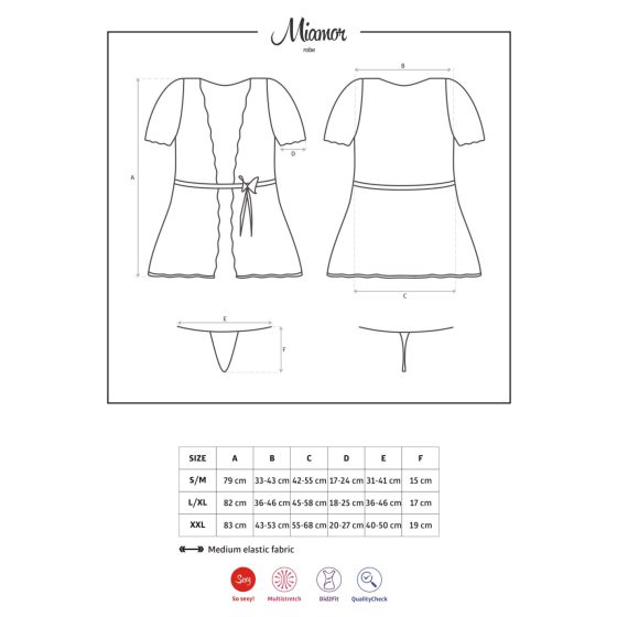 Obsessive Miamor Robe - čipkasta halja z rokavi in tangicami (bela)