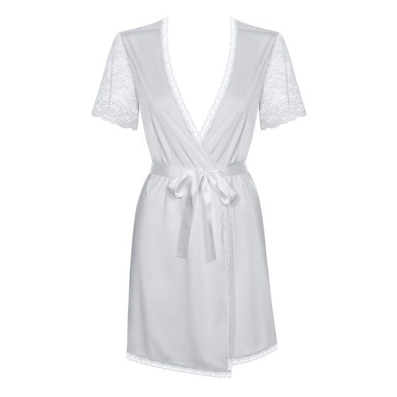 Obsessive Miamor Robe - čipkasta halja z rokavi in tangicami (bela) - L/XL
