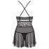Obsessive - babydoll komplet - prosojna čipka - črna - 2XL/3XL