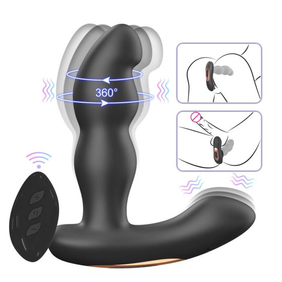 Aixiasia Hiross - Rotacijski analni vibrator z možnostjo polnjenja (črn)