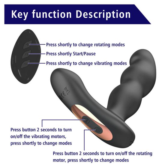 Aixiasia Hiross - Rotacijski analni vibrator z možnostjo polnjenja (črn)