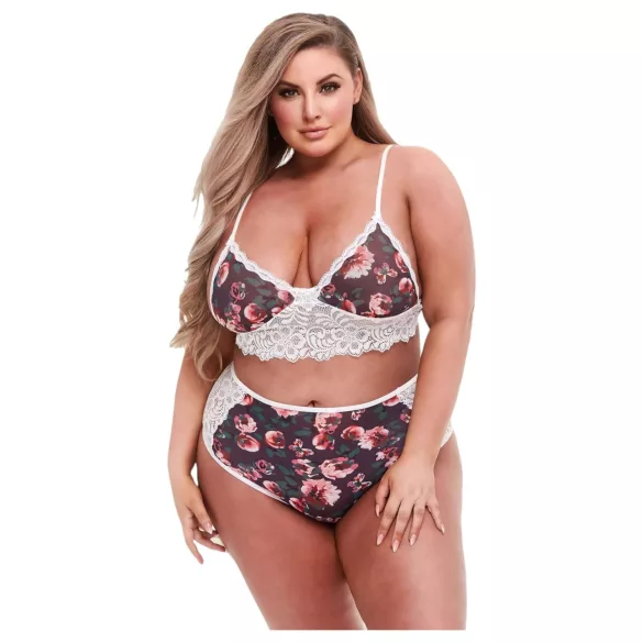 Baci Plus Size - komplet za večje postave - cvetlična čipka - nedrček in hlačke