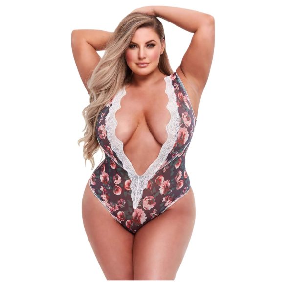 Baci Plus Size - body z rožastimi čipkami - velike velikosti