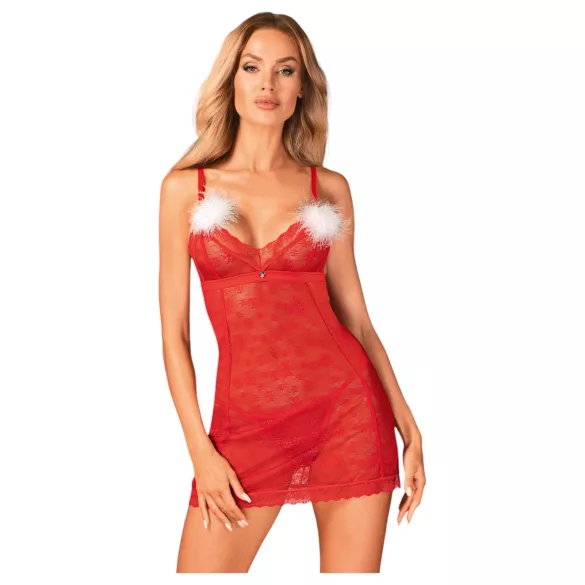 Obsessive Claussica - babydoll & tangice (rdeče) - XL/XXL