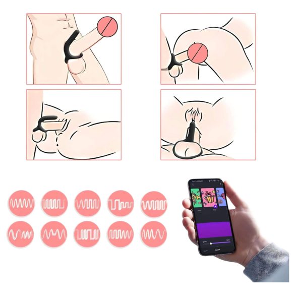 Magic Motion Rise - vibracijski obroč za penis - pameten, polnilec - črna