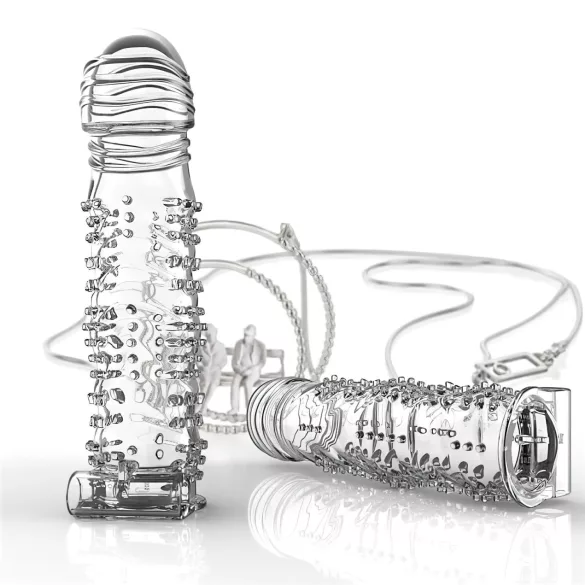 Lonely - vibrirajoči penis podaljšek s konicami - prozoren